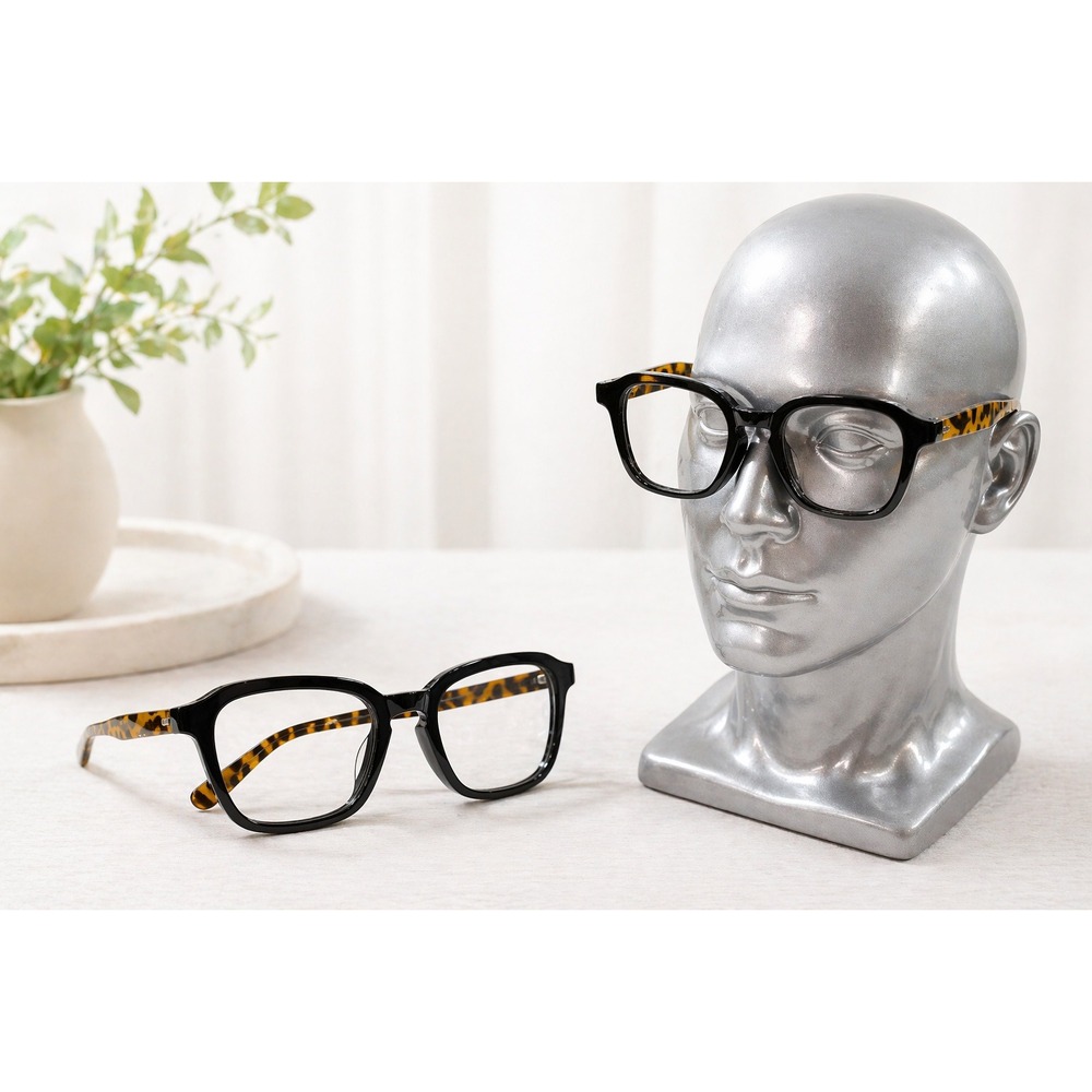 Black Rectangular Reading Glasses‎ Leopard Tortoise Arms (FRAMES ONLY)